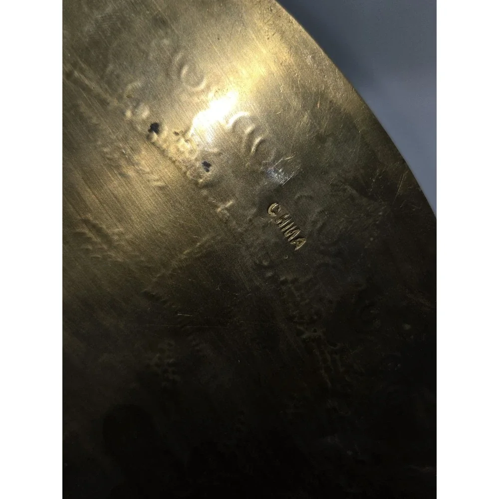 Antique Chinese Etched Brass Tea Tray with Scalloped Edge‎